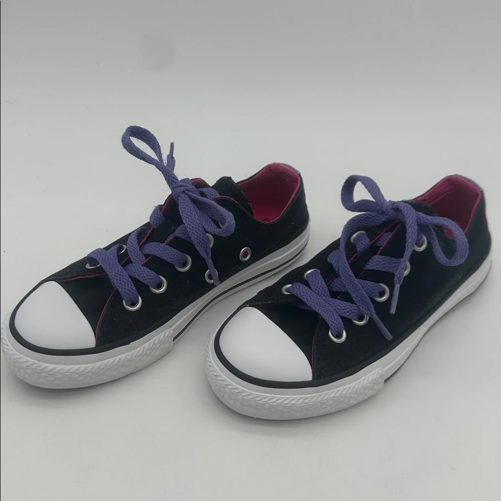 Converse All Star Junior Size 11 Sneaker Shoes Double Tongue Black/Purple Canvas
